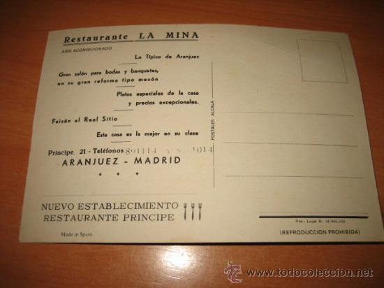 Postales: RESTAURANTE LA MINA   ARANJUEZ MADRID - Foto 2