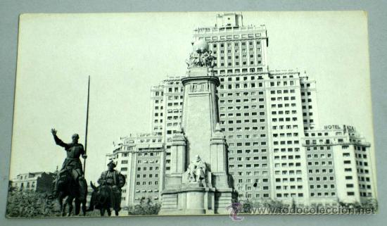 Postales: Postal Madrid Monumento a Cervantes y Edificio Espa&ntilde;a - Foto 1