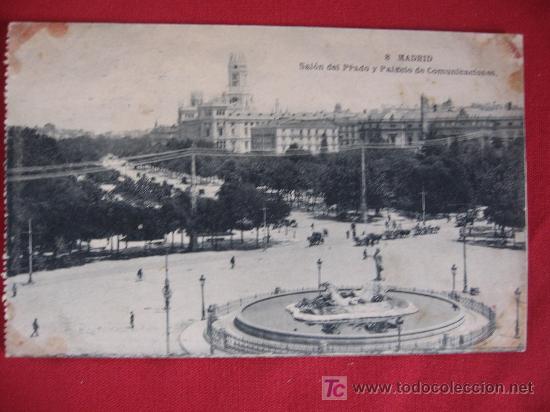 Postales: MADRID - SALON DEL PRADO Y PALACIO DE COMUNICACIONES - Foto 1