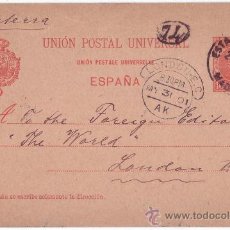 Postales: TARJETA POSTAL ALFONSO XIII. CIRCULADA DESDE MADRID A INGLATERRA (1901)