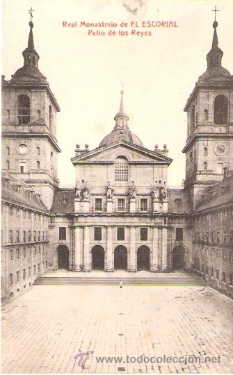 Cartoline: TARJETA POSTAL. MONASTERIO DEL ESCORIAL. SERIE F, N&ordm; 17. PATIO DE LOS REYES. CLEC. MORA Y HERMANO.