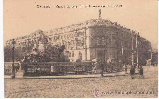Postais: TARJETA POSTAL DE MADRID.BANCO DE ESPA&Ntilde;A Y FUENTE DE LA CIBELES.