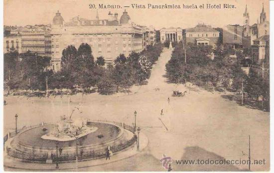 Postais: TARJETA POSTAL DE MADRID.20. VISTA PANORAMICA HACIA EL HOTEL RITZ. FOTOTIPIA J. ROIG.