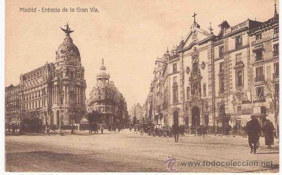 Postais: TARJETA POSTAL DE MADRID.ENTRADA DE LA GRAN VIA. EDICION GRANDES ALMACENES MADRID- PARIS.