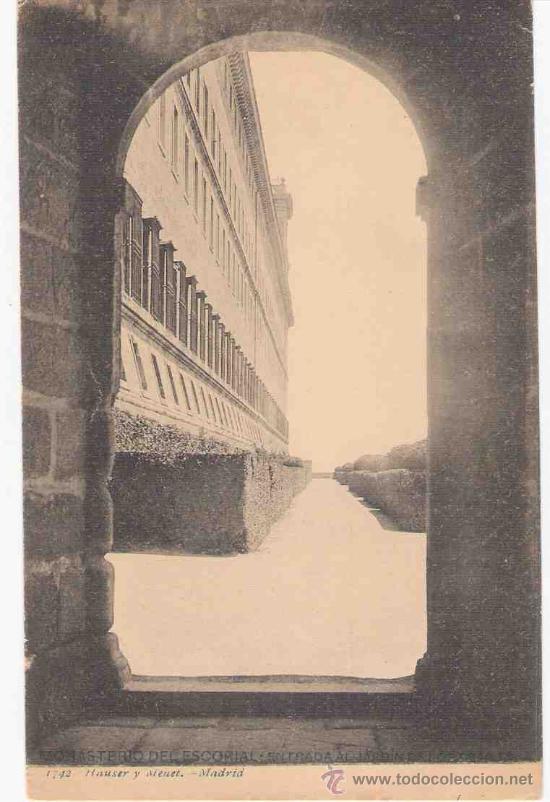Postais: TARJETA POSTAL DE MADRID.MONASTERIO DEL ESCORIAL.-ENTRADA AL JARDIN DE LOS FRAILES. 1742. HAUSER .