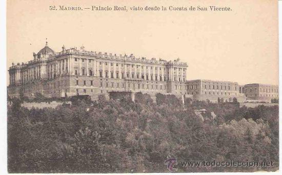 Postais: TARJETA POSTAL DE MADRID.52. PALACIO REAL, VISTO DESDE LA CUESTA DE SAN VICENTE. LACOSTE.
