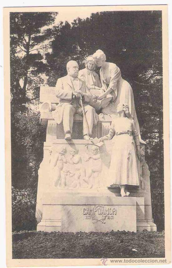 Postcards: TARJETA POSTAL DE MADRID.52. RETIRO. MONUMENTO A CAMPOAMOR. FOTOTIPIA HAUSER Y MENET.