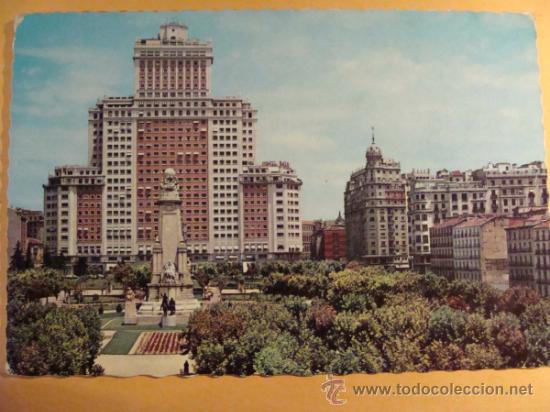 Postais: POSTAL DE MADRID, AÑO 1962. EDIFICIO ESPAÑA, PLAZA ESPAÑA, DON QUIJOTE, CERVANTES. 1321.