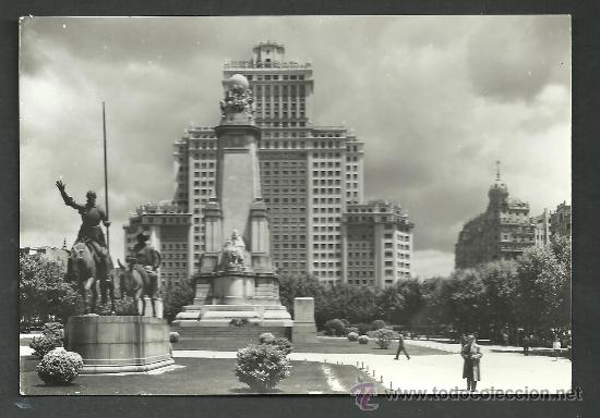 Postales: MADRID MONUMENTO A CERVANTES Y EDIFICIO ESPA&Ntilde;A ED DOMINGUEZ - Foto 1