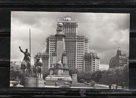 Postales: MADRID N&ordm; 39. MONUMENTO A CERVANTES Y EDIFICIO ESPA&Ntilde;A - Foto 1