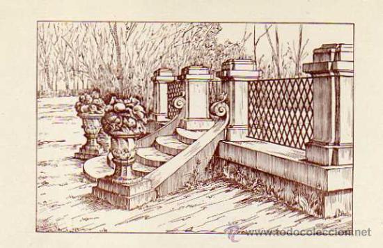 Postais: Aranjuez. Jardin de la Isla. Escalera de acceso al balcon frente al cuartel de guardias Walonas.