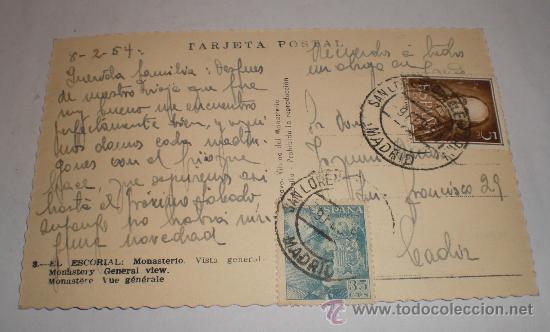 Postales: Antigua Postal, Monasterio de El Escorial, 1954 - Foto 2