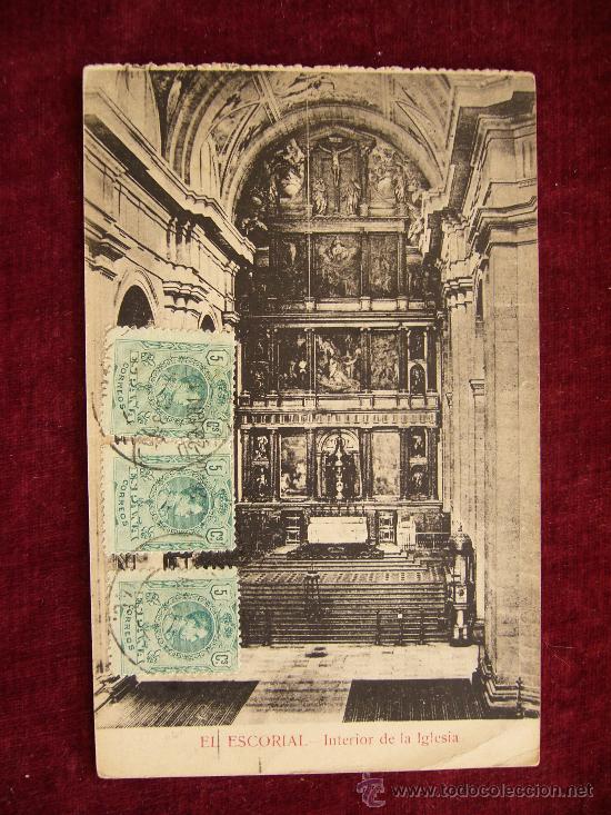 Cartoline: Postal El Escorial. Interior de la Iglesia. A&ntilde;o 1923.