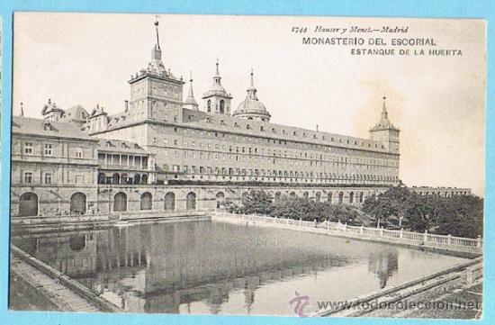 Postales: MONASTERIO DEL ESCORIAL. ESTANQUE DE LA HUERTA. 1744. HAUSER Y MENET.