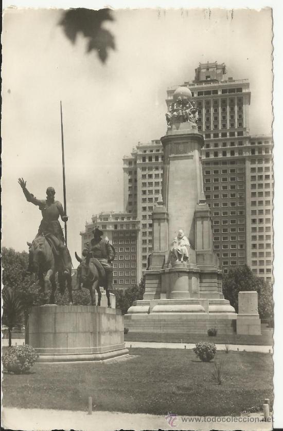 Postales: MADRID MONUMENTO A CERVANTES ESCRITA - Foto 1