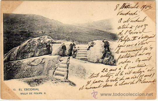 Postales: 13. El Escorial. Silla de Felipe II. Reverso sin dividir. Sin circular. Escrita.