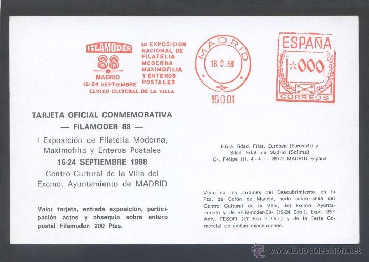 Postales: Madrid. Expo *Filamoder 88* Circulada 1988. - Foto 2