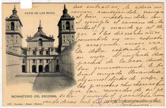 Postales: Monasterio del Escorial. 113 Patio de los Reyes. Hauser y Menet. Serie general. Reverso 4