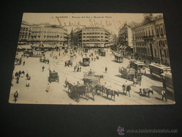 Postales: MADRID PUERTA DEL SOL Y HOTEL DE PARIS - Foto 1