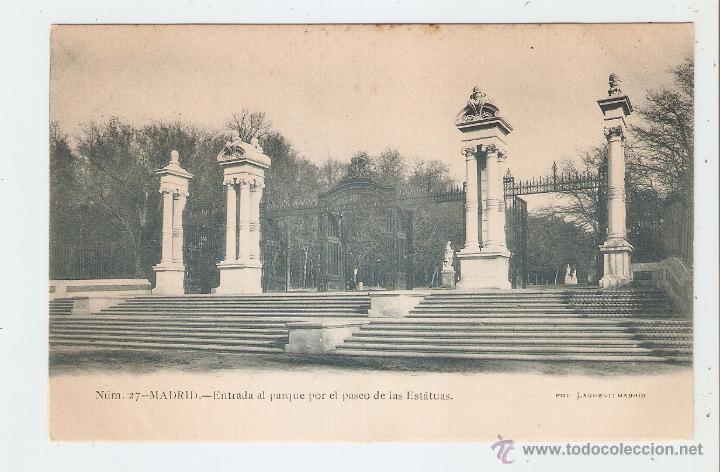 Postales: MADRID. ENTRADA AL PARQUE POR EL PASEO DE LAS EST&Aacute;TUAS