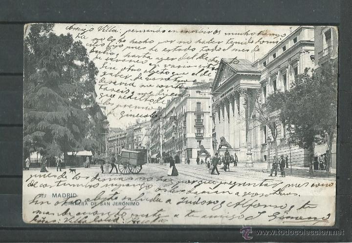 Postales: POSTAL ANTIGUA DE MADRID- CARRERA DE SAN JERONIMO-CONGRESO DIPUTADOS - CIRCULADA EN - 1903 N&ordm; 273