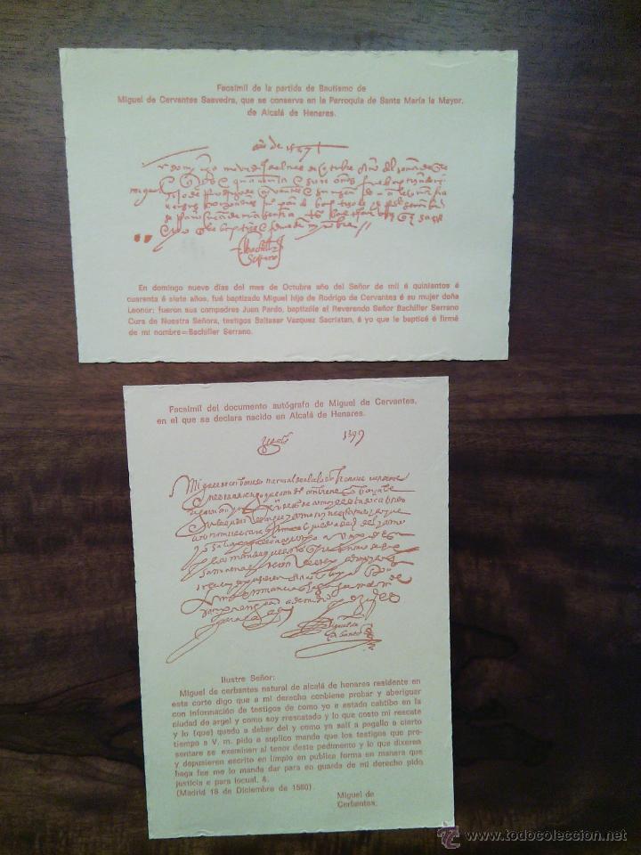 Postales: 2 tarjetas facsimil documentos de Cervantes. - Foto 1