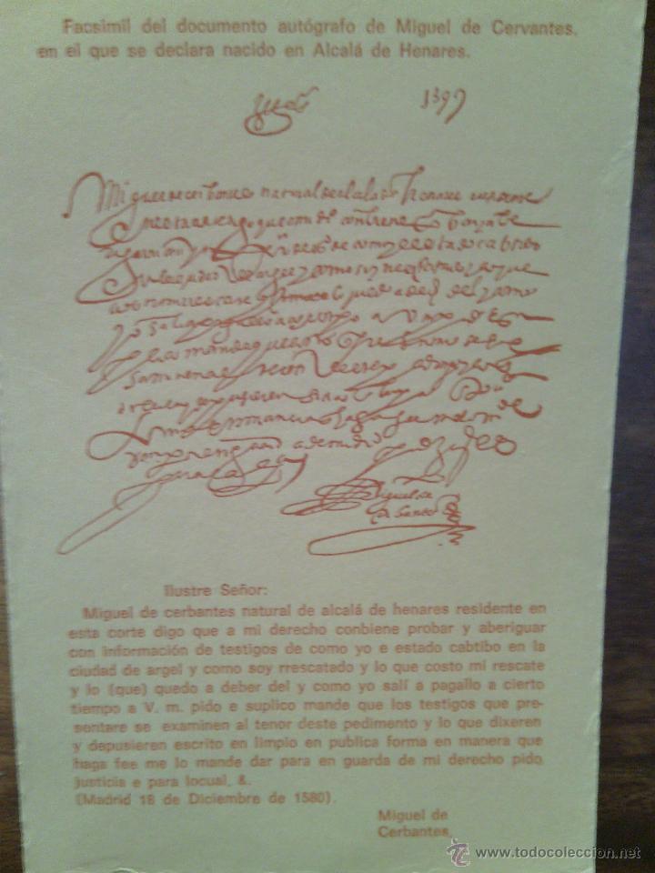 Postales: 2 tarjetas facsimil documentos de Cervantes. - Foto 3