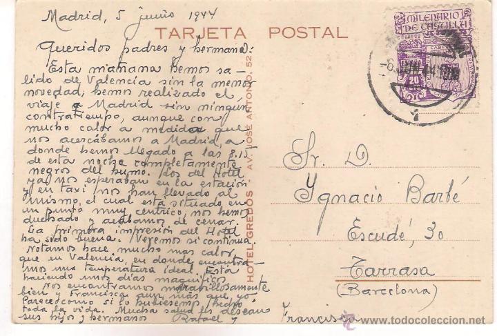 Postales: POSTAL HOTEL GREDOS MADRID. - Foto 2