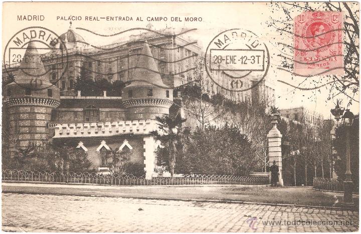 Postales: MADRID PALACIO REAL ENTRADA AL CAMPO DEL MORO 1912