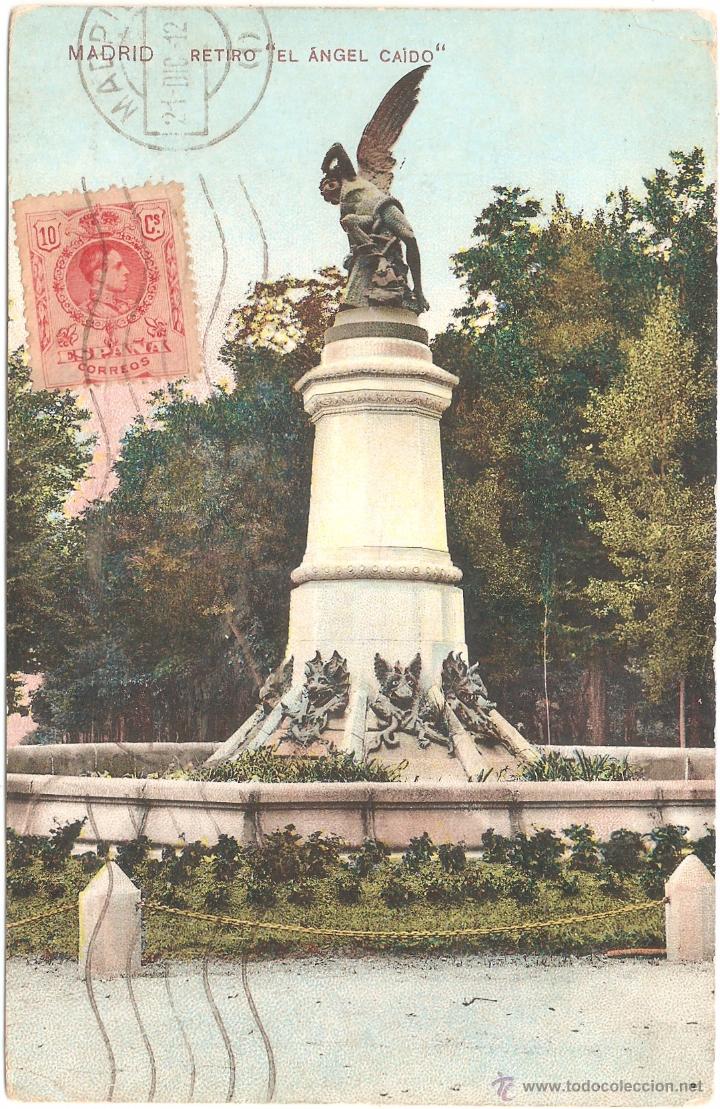 Postales: MADRID RETIRO EL &Aacute;NGEL CA&Iacute;DO 1912