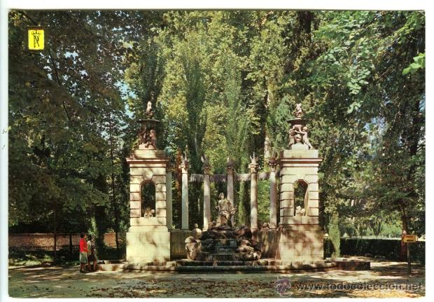 Postkarten: N&ordm; 39 Aranjuez. Jard&iacute;n del Pr&iacute;ncipe. Fuente de Apolo. Editorial Patrimonio Nacional. Escudo de Oro.