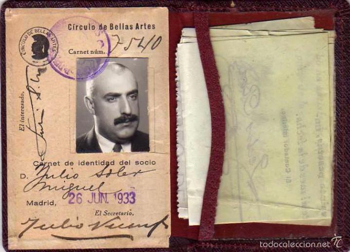 Postales: Carnet del C&iacute;culo de Bellas Artes de Madrid 1933 + recibios de haber pagado la cuota