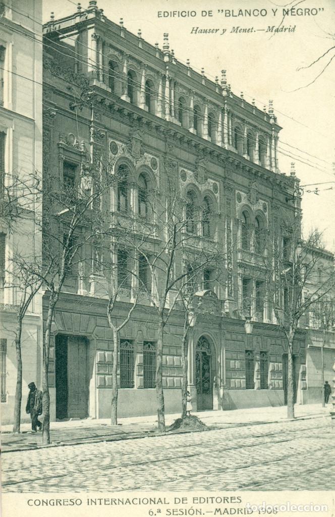 Postales: MADRID 1908. EDIFICIO BLANCO Y NEGRO. CONGRESO INTERNACIONAL DE EDITORES. HAUSER Y MENET. - Foto 1