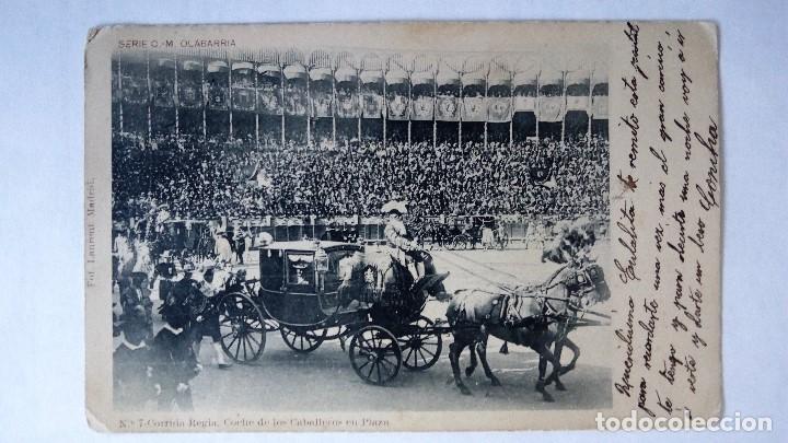 Postais: ANTIGUA POSTAL, CORRIDA REGIA, N&ordm; 7 COCHE DE LOS CABALLEROS EN PLAZA, A&Ntilde;O 1903 SIN DIVIDIR