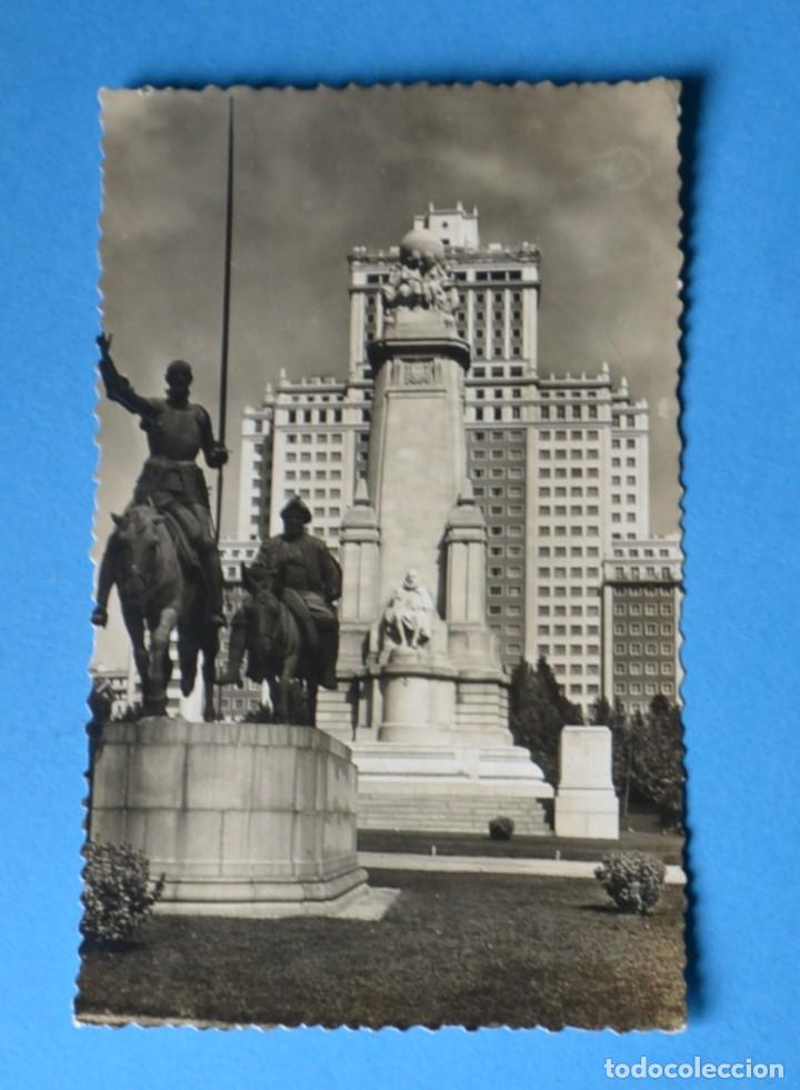 Postales: POSTAL DE MADRID: MONUMENTO A CERVANTES. EDIFICIO ESPA&Ntilde;A - Foto 1