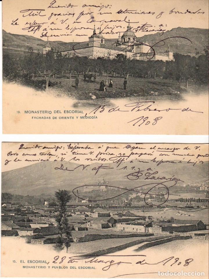 Postales: MONASTERIO DEL ESCORIAL - 4 POSTALES CIRCULADAS (1907-1908) - Foto 1