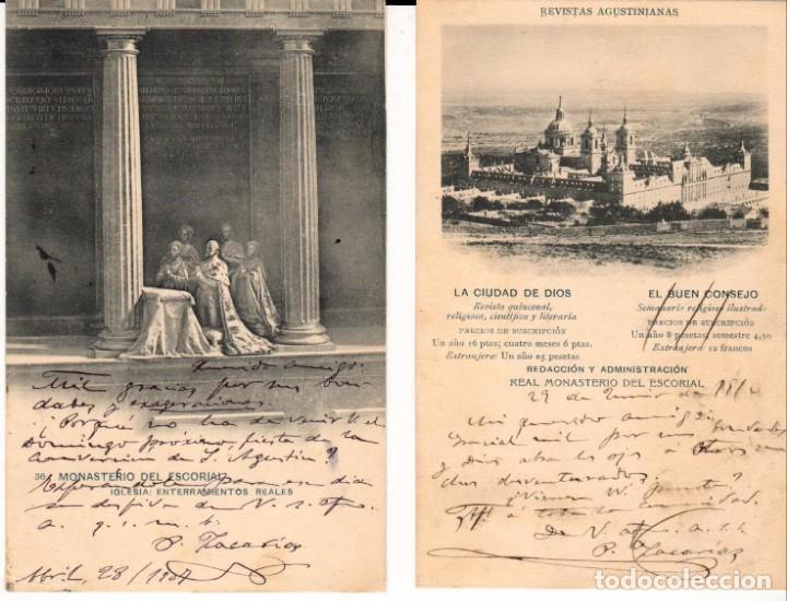 Postales: MONASTERIO DEL ESCORIAL - 4 POSTALES CIRCULADAS (1907-1908) - Foto 2