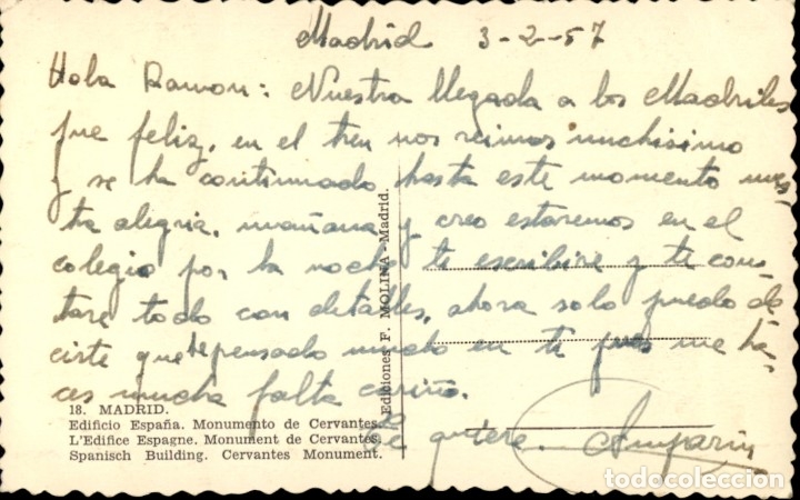 Postales: Madrid &ndash; Edificio Espa&ntilde;a &ndash; Monumento a Cervantes - 9 x 14 cms - Foto 2
