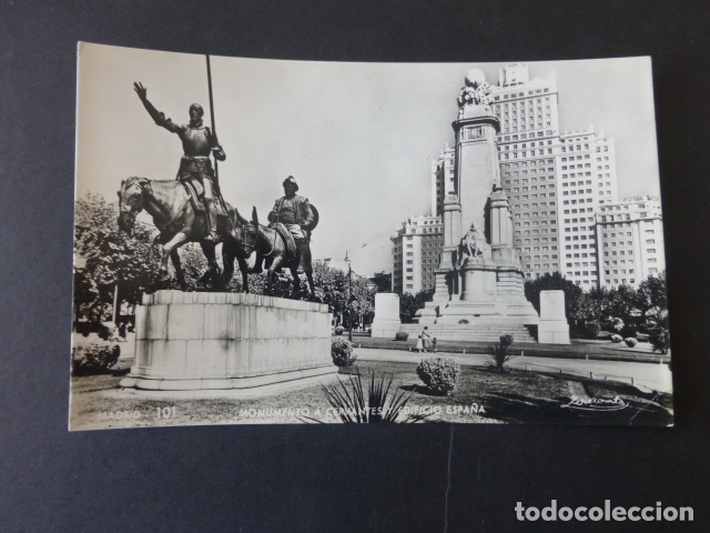 Postales: MADRID MONUMENTO A CERVANTES Y EDIFICIO ESPA&Ntilde;A - Foto 1