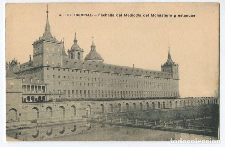 Postkarten: El Escorial. Fachada del mediodia del monasterio y estanque. 4 Fot. Lacoste