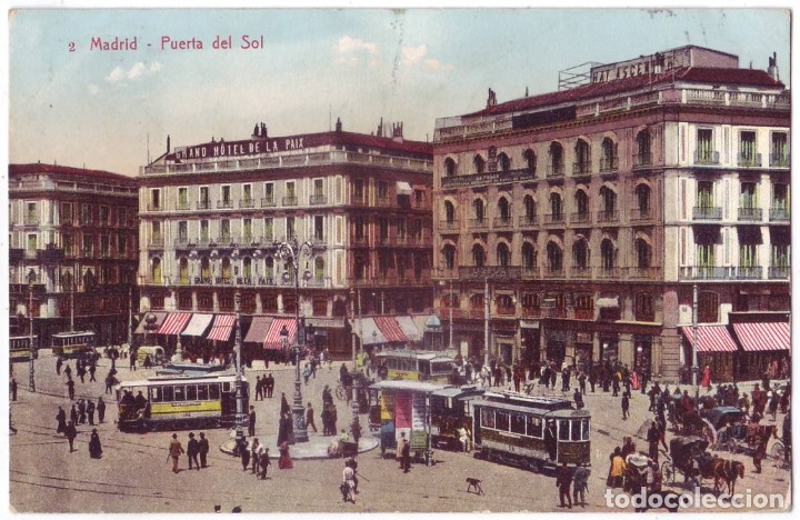Postales: Madrid: Puerta del Sol. T.C. Circulada (1909) - Foto 1
