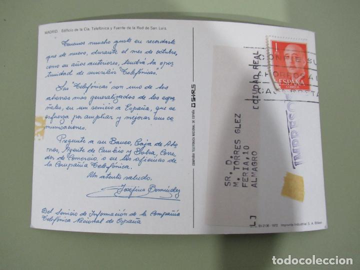 Postales: Madrid - Edificio de la Cia. Telef&oacute;nica y Fuente de la Red de San Luis - Circulada - Foto 2