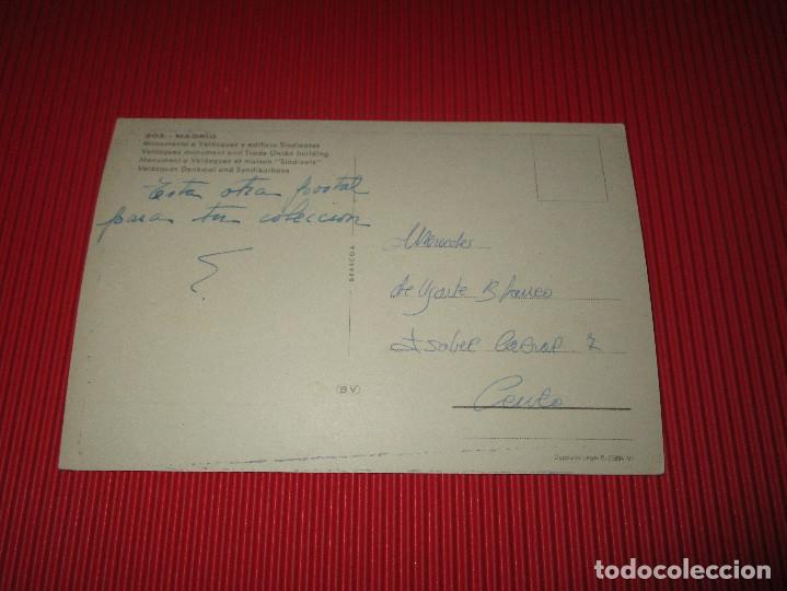 Postales: MADRID - MONUMENTO A VELAZQUEZ Y EDIFICIO SINDICATOS - 203 - ESCRITA - BEASCOA - Foto 2