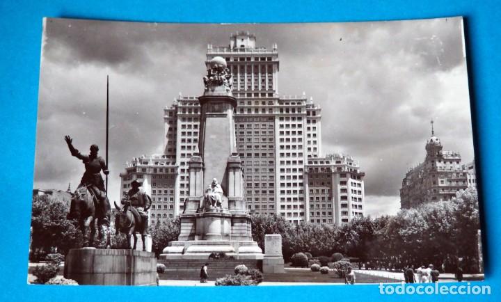 Postales: POSTAL DE MADRID: MONUMENTO A CERVANTES Y EDIFICIO ESPA&Ntilde;A - Foto 1