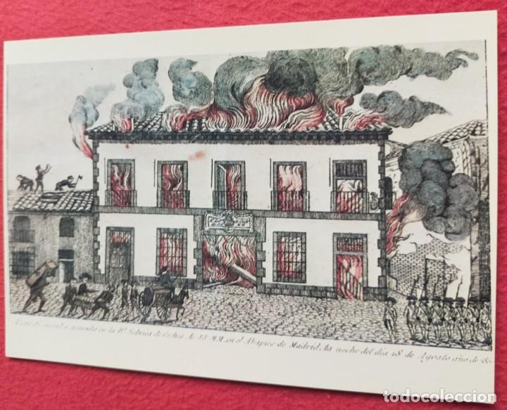 Cartes Postales: Tarjeta Postal MUSEO MUNICIPAL DE MADRID. P-377 Grabado Incendio en la Real F&aacute;brica de coches 1800