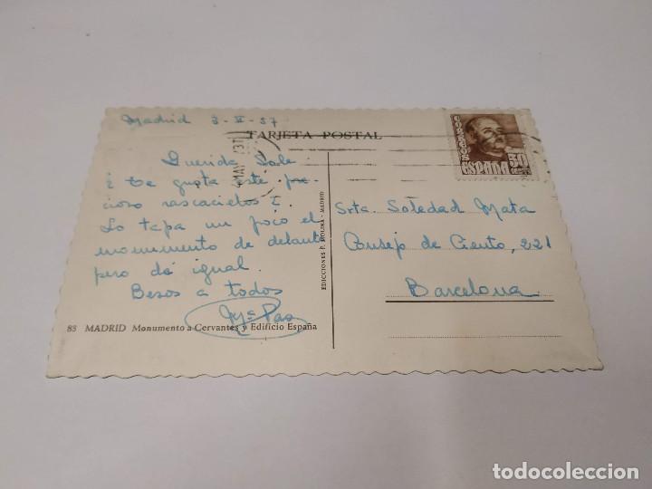 Postales: COMUNIDAD DE MADRID - POSTAL MADRID - MONUMENTO A CERVANTES Y EDIFICIO ESPA&Ntilde;A - Foto 2
