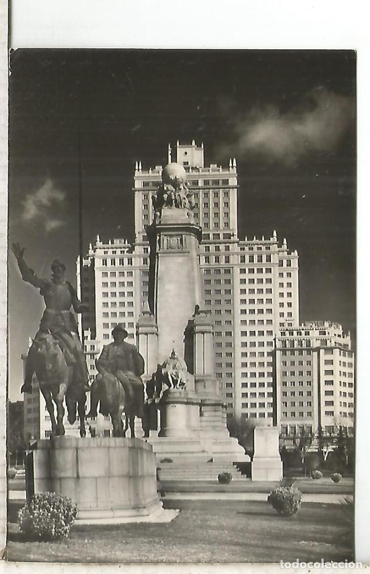 Postales: MADRID MONUMENTO A CERVANTES ESCRITA - Foto 1