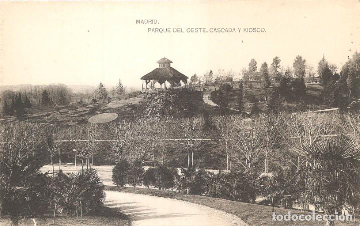 Cartoline: MADRID PARQUE DEL OESTE CASCADA Y QUIOSCO