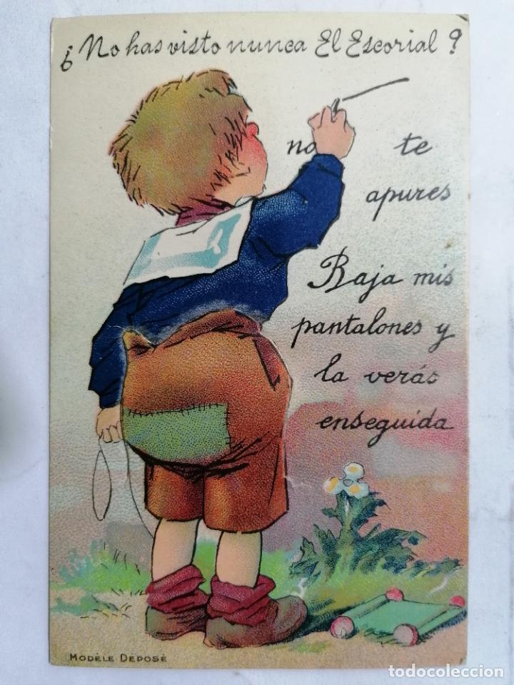 Postales: POSTAL INFANTIL CON DESPLIGUE DE 8 VISTAS DEL ESCORIAL, ESCRITA A&Ntilde;O 1929