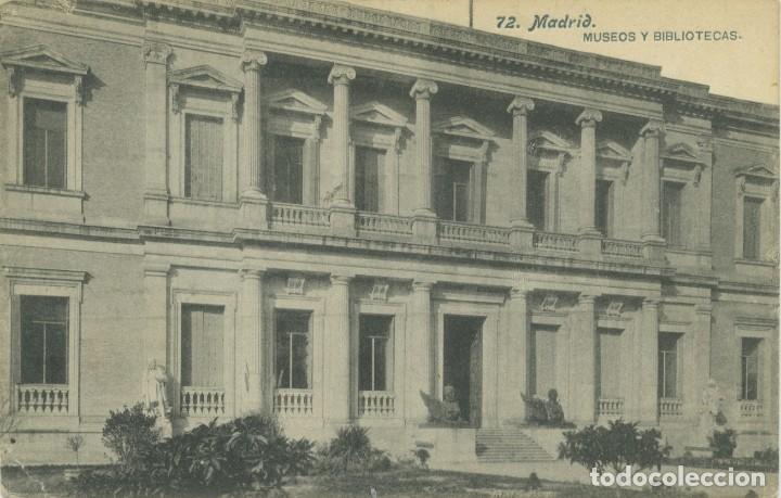 Postais: N&ordm; 72-MADRID. Museos y biblioteca. Circulada en 1908. ED. UNI&Oacute;N POSTAL UNIVERSAL